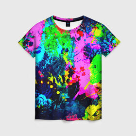 Женская футболка 3D с принтом Пятна краски в Санкт-Петербурге, 100% полиэфир ( синтетическое хлопкоподобное полотно) | прямой крой, круглый вырез горловины, длина до линии бедер | гранж | краска | новые | прикольные | текстуры | цветные