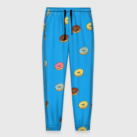 Мужские брюки 3D с принтом Пончики в Санкт-Петербурге, 100% полиэстер | манжеты по низу, эластичный пояс регулируется шнурком, по бокам два кармана без застежек, внутренняя часть кармана из мелкой сетки | donut | гомер | еда | пончики | симпсон | фаст