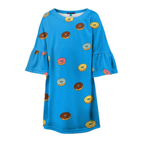 Детское платье 3D с принтом Пончики в Санкт-Петербурге, 100% полиэстер | прямой силуэт, чуть расширенный к низу. Круглая горловина, на рукавах — воланы | donut | гомер | еда | пончики | симпсон | фаст