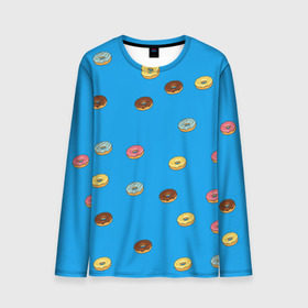 Мужской лонгслив 3D с принтом Пончики в Санкт-Петербурге, 100% полиэстер | длинные рукава, круглый вырез горловины, полуприлегающий силуэт | donut | гомер | еда | пончики | симпсон | фаст