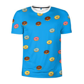 Мужская футболка 3D спортивная с принтом Пончики в Санкт-Петербурге, 100% полиэстер с улучшенными характеристиками | приталенный силуэт, круглая горловина, широкие плечи, сужается к линии бедра | Тематика изображения на принте: donut | гомер | еда | пончики | симпсон | фаст