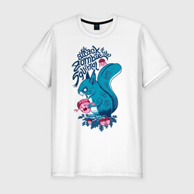 Мужская футболка премиум с принтом Zombie Squirrel в Санкт-Петербурге, 92% хлопок, 8% лайкра | приталенный силуэт, круглый вырез ворота, длина до линии бедра, короткий рукав | squirrel | zombie | белка | зомби