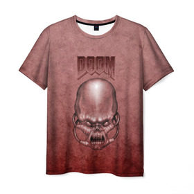 Мужская футболка 3D с принтом Демон (Doom classic) в Санкт-Петербурге, 100% полиэфир | прямой крой, круглый вырез горловины, длина до линии бедер | розовый | скелет | череп