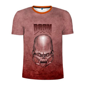 Мужская футболка 3D спортивная с принтом Демон (Doom classic) в Санкт-Петербурге, 100% полиэстер с улучшенными характеристиками | приталенный силуэт, круглая горловина, широкие плечи, сужается к линии бедра | розовый | скелет | череп