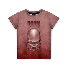 Детская футболка 3D с принтом Демон (Doom classic) в Санкт-Петербурге, 100% гипоаллергенный полиэфир | прямой крой, круглый вырез горловины, длина до линии бедер, чуть спущенное плечо, ткань немного тянется | розовый | скелет | череп