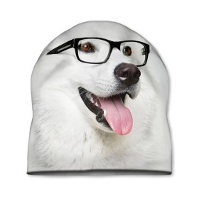 Шапка 3D с принтом Собака в очках в Санкт-Петербурге, 100% полиэстер | универсальный размер, печать по всей поверхности изделия | домашнее | животное | очки | пес | прикол | собака в очках | умный | ученый