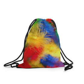 Рюкзак-мешок 3D с принтом Цветные перья в Санкт-Петербурге, 100% полиэстер | плотность ткани — 200 г/м2, размер — 35 х 45 см; лямки — толстые шнурки, застежка на шнуровке, без карманов и подкладки | перья | радуга | спектр | фон | цвета | цветные | яркие