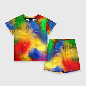 Детский костюм с шортами 3D с принтом Цветные перья в Санкт-Петербурге,  |  | перья | радуга | спектр | фон | цвета | цветные | яркие