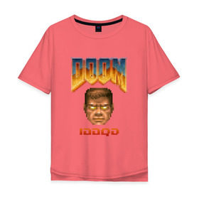 Мужская футболка хлопок Oversize с принтом iddqd пиксель-арт в Санкт-Петербурге, 100% хлопок | свободный крой, круглый ворот, “спинка” длиннее передней части | Тематика изображения на принте: doom | пиксели