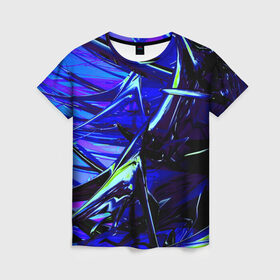 Женская футболка 3D с принтом Острые шипы в Санкт-Петербурге, 100% полиэфир ( синтетическое хлопкоподобное полотно) | прямой крой, круглый вырез горловины, длина до линии бедер | колючки | металл | прикольные | синие | текстуры | шипы