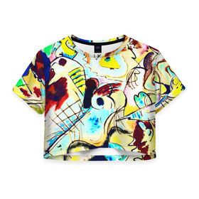Женская футболка 3D укороченная с принтом Ample в Санкт-Петербурге, 100% полиэстер | круглая горловина, длина футболки до линии талии, рукава с отворотами | new | живопись | кандинский | краска | прикольные | рисунок