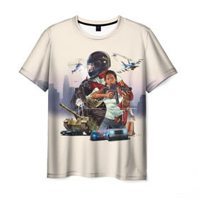 Мужская футболка 3D с принтом GTA 5 в Санкт-Петербурге, 100% полиэфир | прямой крой, круглый вырез горловины, длина до линии бедер | Тематика изображения на принте: auto | grand | gta | online | theft | гта