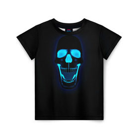 Детская футболка 3D с принтом Весёлый череп в Санкт-Петербурге, 100% гипоаллергенный полиэфир | прямой крой, круглый вырез горловины, длина до линии бедер, чуть спущенное плечо, ткань немного тянется | Тематика изображения на принте: позитив | прикол | смех | череп | чёрный юмор