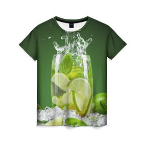 Женская футболка 3D с принтом Коктейль в Санкт-Петербурге, 100% полиэфир ( синтетическое хлопкоподобное полотно) | прямой крой, круглый вырез горловины, длина до линии бедер | cocktail | коктель | кола | напиток | спрайт | фреш
