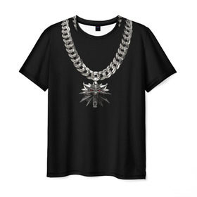 Мужская футболка 3D с принтом Медальон в Санкт-Петербурге, 100% полиэфир | прямой крой, круглый вырез горловины, длина до линии бедер | волк | медальон | цепочка | цепь