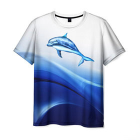 Мужская футболка 3D с принтом Дельфин в Санкт-Петербурге, 100% полиэфир | прямой крой, круглый вырез горловины, длина до линии бедер | дельфин | море | рыбка