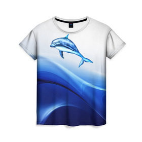 Женская футболка 3D с принтом Дельфин в Санкт-Петербурге, 100% полиэфир ( синтетическое хлопкоподобное полотно) | прямой крой, круглый вырез горловины, длина до линии бедер | дельфин | море | рыбка