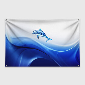 Флаг-баннер с принтом Дельфин в Санкт-Петербурге, 100% полиэстер | размер 67 х 109 см, плотность ткани — 95 г/м2; по краям флага есть четыре люверса для крепления | дельфин | море | рыбка