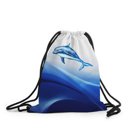 Рюкзак-мешок 3D с принтом Дельфин в Санкт-Петербурге, 100% полиэстер | плотность ткани — 200 г/м2, размер — 35 х 45 см; лямки — толстые шнурки, застежка на шнуровке, без карманов и подкладки | дельфин | море | рыбка