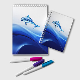 Блокнот с принтом Дельфин в Санкт-Петербурге, 100% бумага | 48 листов, плотность листов — 60 г/м2, плотность картонной обложки — 250 г/м2. Листы скреплены удобной пружинной спиралью. Цвет линий — светло-серый
 | дельфин | море | рыбка