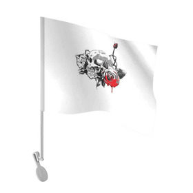 Флаг для автомобиля с принтом Череп с розами в Санкт-Петербурге, 100% полиэстер | Размер: 30*21 см | готика | кровь | розы | череп | черно белое | шипы