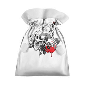Подарочный 3D мешок с принтом Череп с розами в Санкт-Петербурге, 100% полиэстер | Размер: 29*39 см | готика | кровь | розы | череп | черно белое | шипы