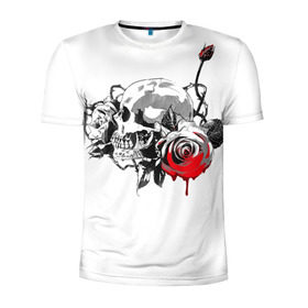 Мужская футболка 3D спортивная с принтом Череп с розами в Санкт-Петербурге, 100% полиэстер с улучшенными характеристиками | приталенный силуэт, круглая горловина, широкие плечи, сужается к линии бедра | готика | кровь | розы | череп | черно белое | шипы