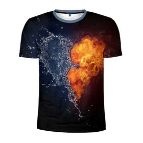 Мужская футболка 3D спортивная с принтом Water and flames heart в Санкт-Петербурге, 100% полиэстер с улучшенными характеристиками | приталенный силуэт, круглая горловина, широкие плечи, сужается к линии бедра | вода | огонь огонь и вода | пар | прикольное | разное | сердце