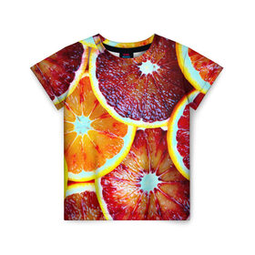 Детская футболка 3D с принтом Цитрус в Санкт-Петербурге, 100% гипоаллергенный полиэфир | прямой крой, круглый вырез горловины, длина до линии бедер, чуть спущенное плечо, ткань немного тянется | апельсин | фрукты | цитрус