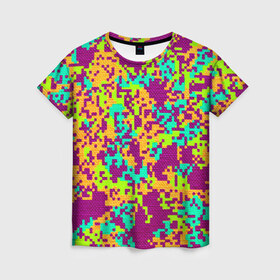 Женская футболка 3D с принтом Пиксели в Санкт-Петербурге, 100% полиэфир ( синтетическое хлопкоподобное полотно) | прямой крой, круглый вырез горловины, длина до линии бедер | minecraft | new | иллюзии | красный | пиксели