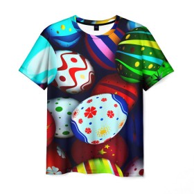 Мужская футболка 3D с принтом Пасха в Санкт-Петербурге, 100% полиэфир | прямой крой, круглый вырез горловины, длина до линии бедер | разноцветный | яйца | яркий