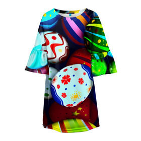 Детское платье 3D с принтом Пасха в Санкт-Петербурге, 100% полиэстер | прямой силуэт, чуть расширенный к низу. Круглая горловина, на рукавах — воланы | разноцветный | яйца | яркий
