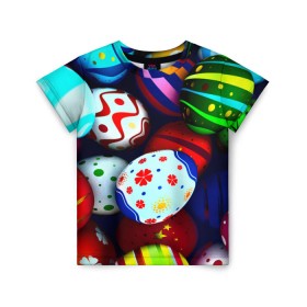 Детская футболка 3D с принтом Пасха в Санкт-Петербурге, 100% гипоаллергенный полиэфир | прямой крой, круглый вырез горловины, длина до линии бедер, чуть спущенное плечо, ткань немного тянется | разноцветный | яйца | яркий