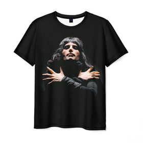 Мужская футболка 3D с принтом Фредди Меркьюри в Санкт-Петербурге, 100% полиэфир | прямой крой, круглый вырез горловины, длина до линии бедер | freddie mercury | queen. | автор песен | британский | вокалист | певец | рок группа | фредди меркьюри