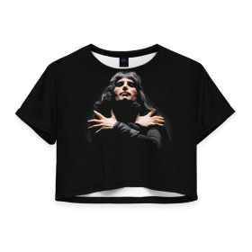 Женская футболка 3D укороченная с принтом Фредди Меркьюри в Санкт-Петербурге, 100% полиэстер | круглая горловина, длина футболки до линии талии, рукава с отворотами | freddie mercury | queen. | автор песен | британский | вокалист | певец | рок группа | фредди меркьюри