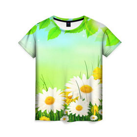 Женская футболка 3D с принтом Полевая ромашка в Санкт-Петербурге, 100% полиэфир ( синтетическое хлопкоподобное полотно) | прямой крой, круглый вырез горловины, длина до линии бедер | лето | цветы