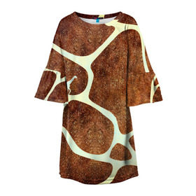 Детское платье 3D с принтом Жирафик в Санкт-Петербурге, 100% полиэстер | прямой силуэт, чуть расширенный к низу. Круглая горловина, на рукавах — воланы | Тематика изображения на принте: жираф | жирафик | текстуры