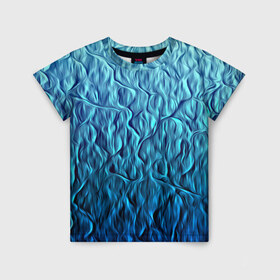 Детская футболка 3D с принтом Волны в Санкт-Петербурге, 100% гипоаллергенный полиэфир | прямой крой, круглый вырез горловины, длина до линии бедер, чуть спущенное плечо, ткань немного тянется | Тематика изображения на принте: бирюзовый | волны | линии
