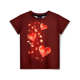 Детская футболка 3D с принтом Сердца в Санкт-Петербурге, 100% гипоаллергенный полиэфир | прямой крой, круглый вырез горловины, длина до линии бедер, чуть спущенное плечо, ткань немного тянется | love is | девушкам | любовь | сердца