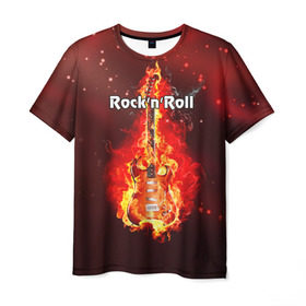 Мужская футболка 3D с принтом Rock`n`Roll в Санкт-Петербурге, 100% полиэфир | прямой крой, круглый вырез горловины, длина до линии бедер | rocknroll | гитара | музыка | рок