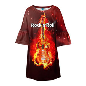 Детское платье 3D с принтом Rock`n`Roll в Санкт-Петербурге, 100% полиэстер | прямой силуэт, чуть расширенный к низу. Круглая горловина, на рукавах — воланы | Тематика изображения на принте: rocknroll | гитара | музыка | рок