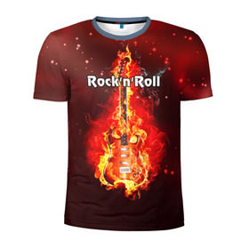 Мужская футболка 3D спортивная с принтом Rock`n`Roll в Санкт-Петербурге, 100% полиэстер с улучшенными характеристиками | приталенный силуэт, круглая горловина, широкие плечи, сужается к линии бедра | rocknroll | гитара | музыка | рок