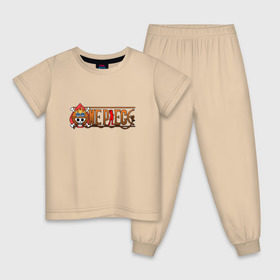 Детская пижама хлопок с принтом One Piece - logo Ace в Санкт-Петербурге, 100% хлопок |  брюки и футболка прямого кроя, без карманов, на брюках мягкая резинка на поясе и по низу штанин
 | ван пис | лого | луффи | мугивара | пираты | эйс
