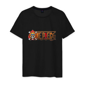 Мужская футболка хлопок с принтом One Piece - logo Ace в Санкт-Петербурге, 100% хлопок | прямой крой, круглый вырез горловины, длина до линии бедер, слегка спущенное плечо. | Тематика изображения на принте: ван пис | лого | луффи | мугивара | пираты | эйс