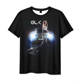 Мужская футболка 3D с принтом Mersedes GLK в Санкт-Петербурге, 100% полиэфир | прямой крой, круглый вырез горловины, длина до линии бедер | glk | mersedes | автомобиль | девушка | мерседес