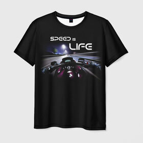 Мужская футболка 3D с принтом Speed is life в Санкт-Петербурге, 100% полиэфир | прямой крой, круглый вырез горловины, длина до линии бедер | speed | байк | байкер | мотоцикл | скорость