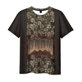 Мужская футболка 3D с принтом Doom classik 2 в Санкт-Петербурге, 100% полиэфир | прямой крой, круглый вырез горловины, длина до линии бедер | заклепки | метал | череп