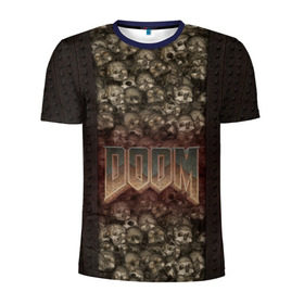 Мужская футболка 3D спортивная с принтом Doom classik 2 в Санкт-Петербурге, 100% полиэстер с улучшенными характеристиками | приталенный силуэт, круглая горловина, широкие плечи, сужается к линии бедра | заклепки | метал | череп