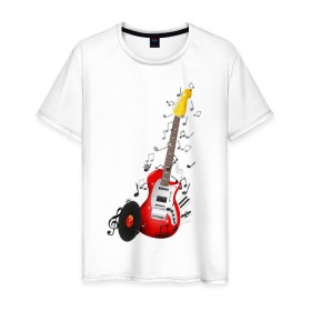 Мужская футболка хлопок с принтом Бас-гитара в Санкт-Петербурге, 100% хлопок | прямой крой, круглый вырез горловины, длина до линии бедер, слегка спущенное плечо. | musik | transe | гитара | мелодия | музыка | ноты | транс