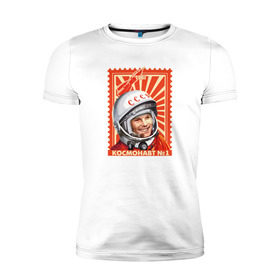 Мужская футболка премиум с принтом Гагарин в Санкт-Петербурге, 92% хлопок, 8% лайкра | приталенный силуэт, круглый вырез ворота, длина до линии бедра, короткий рукав | gagarin | гагарин | космонавт | космос | ракета | ссср